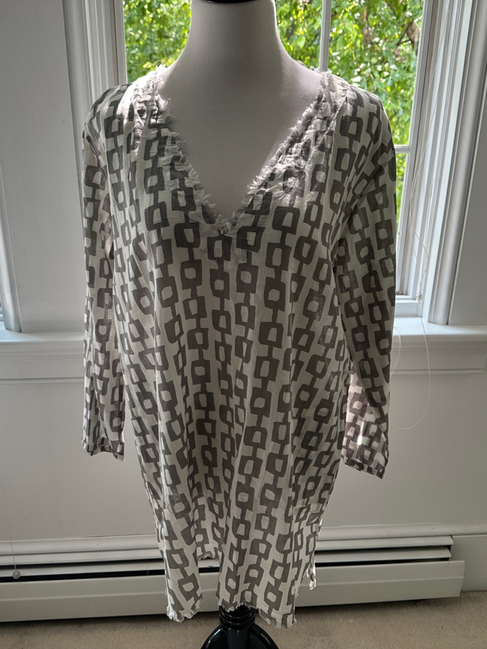 Taupe Chain-Print V-Neck Tunic Top